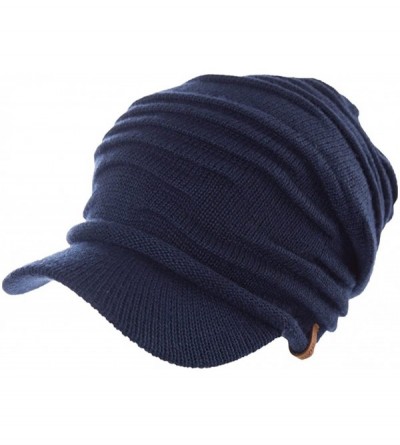 Skullies & Beanies Wool Visor Beanie for Men Winter Knit Hat Scarf Sets Neck Mask - 89242anavy - CC18AGL2AA3 $49.87