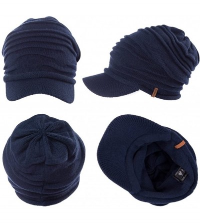Skullies & Beanies Wool Visor Beanie for Men Winter Knit Hat Scarf Sets Neck Mask - 89242anavy - CC18AGL2AA3 $19.36