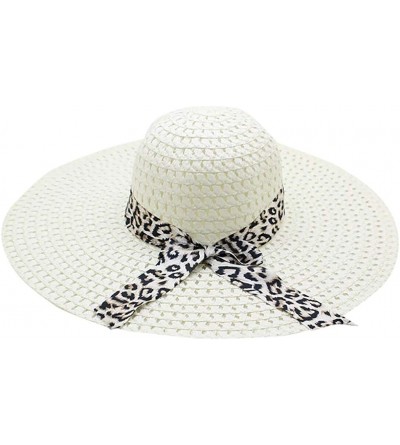 Sun Hats Women Colorful Big Brim Straw Bow Hat Sun Floppy Wide Brim Hats Beach Cap - Milk White-leopard Print - CY18UUI5GCE $...