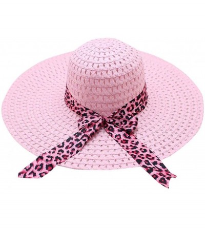 Sun Hats Women Colorful Big Brim Straw Bow Hat Sun Floppy Wide Brim Hats Beach Cap - Milk White-leopard Print - CY18UUI5GCE $...