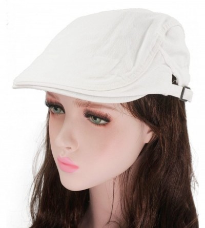 Newsboy Caps Solid Color Canvas Strap Newsboy Cap Driving Cabby Ivy Golf Beret Hat - White - C9182DLHY04 $11.40