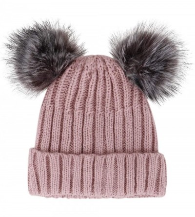 Skullies & Beanies Men & Women's Cable Knit Beanie with Faux Fur Pompom Ears - Pink - CT188076T3N $13.32