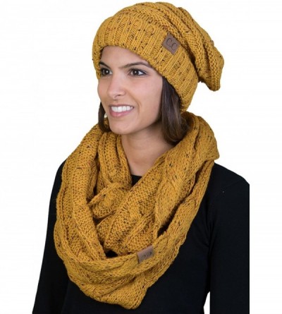 Skullies & Beanies Oversized Slouchy Beanie Bundled with Matching Infinity Scarf - A Confetti Mustard Design - CC189E79WQD $3...