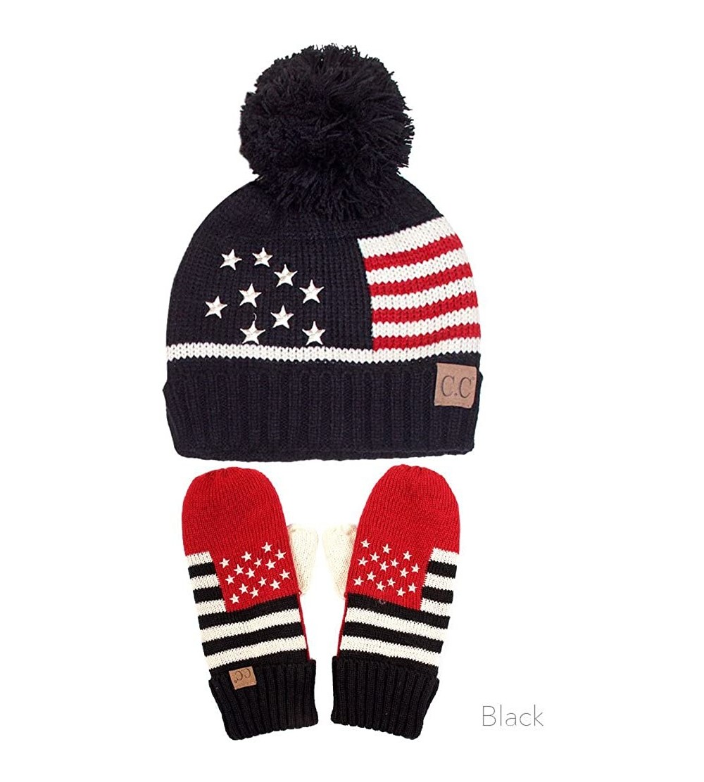 Skullies & Beanies Unisex American Flag USA Patriotic Knit Hat - Set Black - CX1873WAA0T $18.47