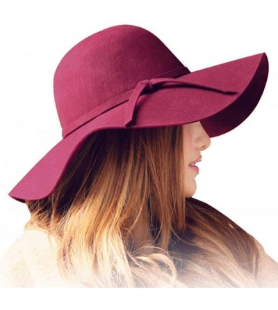 Sun Hats Women's 100% Wool Foldable Wide Brim Retro Fedora Floppy Felt Bowler Hat - Red-vintage Red - CI1808Z83MW $15.91
