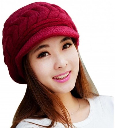 Berets Fashion Women Hat Winter Skullies Beanies Knitted Hats Rabbit Fur Cap (Red) - CX12NBXKICL $7.38