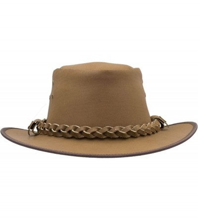 Cowboy Hats Leather Cowhide Outback Braided Traveler Hat - Tan - CV18Q7NEZ3I $53.82