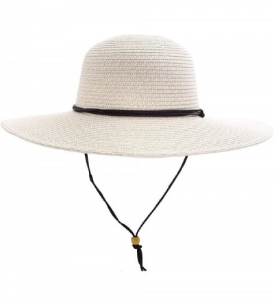 Sun Hats Women's Wide Brim Sun Protective Straw Sun Hat w/Adjustable Chin Strap - Ivory - CK18CCN4KQL $19.11