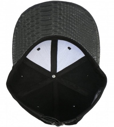 Baseball Caps Faux Leather Python Skin Flat Bill Adjustable Strapback CP - Black/Black - C3126IUJ4A3 $14.39