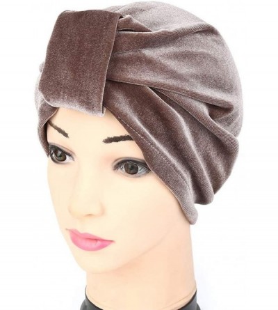 Skullies & Beanies ❤Women Indian Style Velvet Turban Hat Bandana Chemo Head Wrap Muslim Headscarf (Brown-2) - Brown-2 - CS18L...