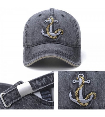 Baseball Caps Anchor Embroidered Cotton Washed Dad Hat Distressed Retro Baseball Hat - Black - CC18NUHM6UW $13.48