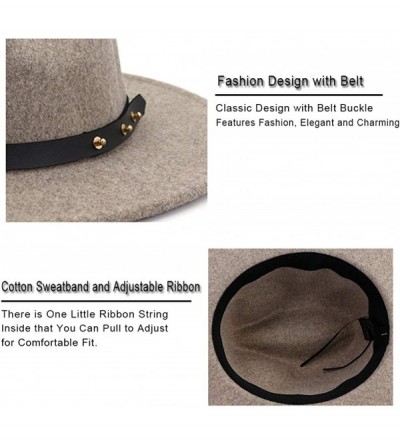 Fedoras Classic Wool Fedora Hats Wide Brim Belt Buckle for Women & Men - C-new Black Belt Oatmeal - C3192ASOCLD $15.21