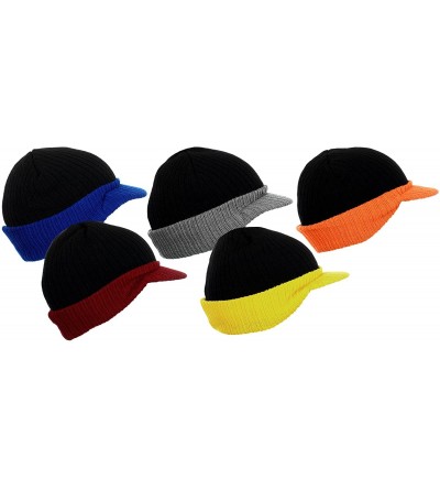 Skullies & Beanies Cuff Knit Beanie Cap with Visor Brim a Radar Cap -Men's Winter Hats - B6b1565 Black Gray - CF1867LXSNU $10.31