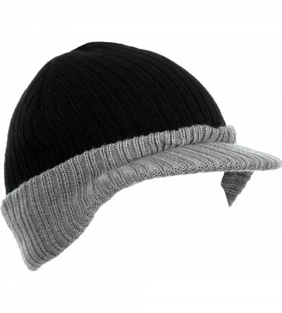 Skullies & Beanies Cuff Knit Beanie Cap with Visor Brim a Radar Cap -Men's Winter Hats - B6b1565 Black Gray - CF1867LXSNU $10.31