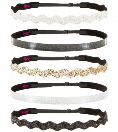 Headbands 5pk Girl's Cute Glitter Headbands Hairband Gift Pack Silver- Black- Gold- White - CU11GNZ5T63 $22.89