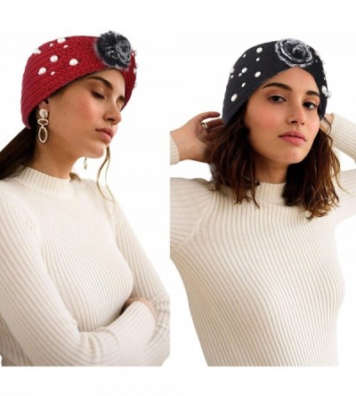 Headbands Elastic Knitted Pearl Turban Headband-3 Pcs Woobies Head Wrap Simple Adjust Hair Band for Women Girls - C718AUDUN5Z...