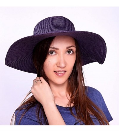Sun Hats Sun Visor Hat Wide Brim Cap Floppy Foldable Beach Straw Hats for Women - Purple - CZ12K28HTCX $11.75