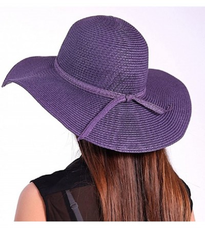 Sun Hats Sun Visor Hat Wide Brim Cap Floppy Foldable Beach Straw Hats for Women - Purple - CZ12K28HTCX $11.75