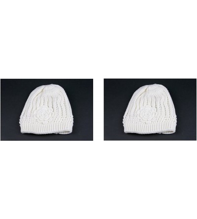Skullies & Beanies Winter Knit Flower Beanie Hat 333HB - 2 Pcs Off White & Off White - CN122Q1NCEX $10.90