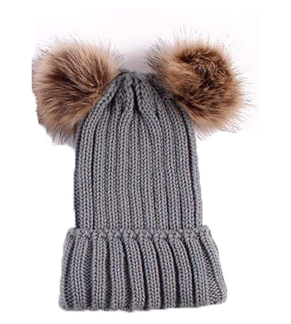 Skullies & Beanies Adults Children Double Fur Winter Casual Warm Cute Knitted Beanie Hats Hats & Caps - Gray - C118ADTQCG7 $1...