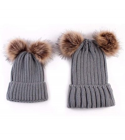 Skullies & Beanies Adults Children Double Fur Winter Casual Warm Cute Knitted Beanie Hats Hats & Caps - Gray - C118ADTQCG7 $1...