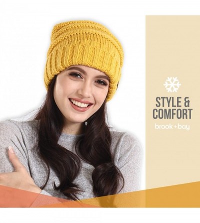 Skullies & Beanies Slouchy Cable Knit Beanie for Women - Warm & Cute Winter Knitted Caps for Cold Weather - Mustard - CL18HDR...