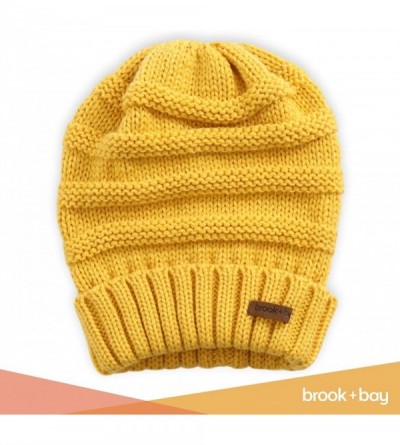 Skullies & Beanies Slouchy Cable Knit Beanie for Women - Warm & Cute Winter Knitted Caps for Cold Weather - Mustard - CL18HDR...