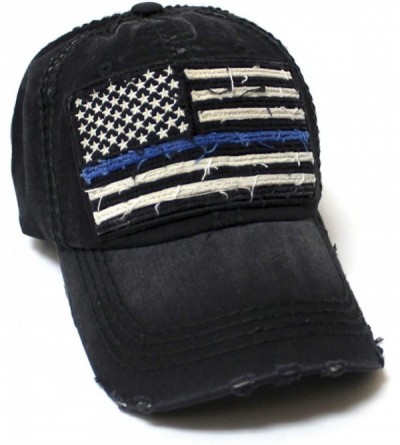 Baseball Caps Classic Ballcap Blue Line Patriotic USA Police Department Memorial American Flag Vintage Hat- Black - C718UTGNI...
