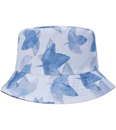 Bucket Hats Unisex Cute Print Bucket Hat Summer Fisherman Cap - Leaves Light Blue - CX1903DS94D $12.55