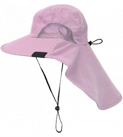 Sun Hats Outdoor Fishing Hat with Neck Flap Wide Brim Adjustable Safari Cap - Pink - CG12DPLA0AP $14.85
