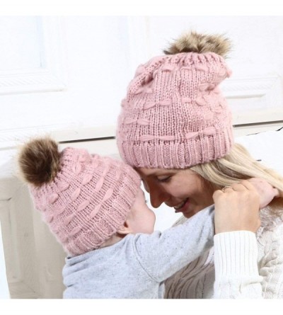 Skullies & Beanies 2PCS Parent-Child Hat- Mother&Baby Daughter/Son Winter Warm Knit Hat Family Crochet Beanie Ski Cap with Po...