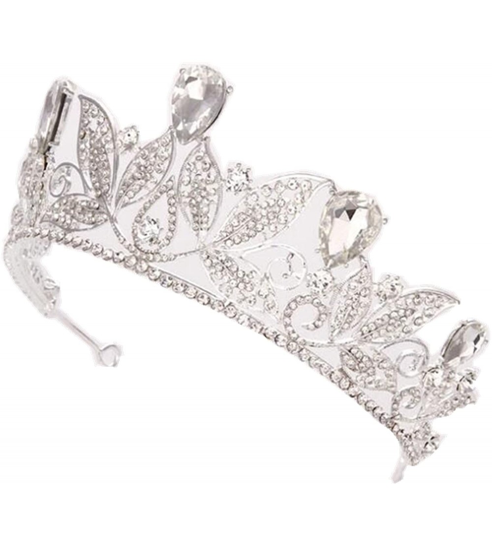 Headbands Baroque Drop Rhinestone Crystals Leaves Tiara Crown-5.5" Diameter(A1700) - White - CL1884I8RGG $21.78