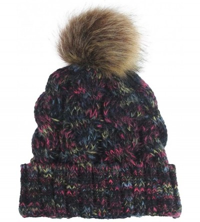 Skullies & Beanies Women Casual Multicolor Solid Stitching Outdoor Plush Ball Hats Crochet Knit Beanie Cap - Black B - CJ1933...