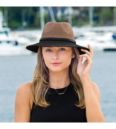 Sun Hats Women's Monroe Fedora - UPF 50+- Modern Style- Designed in Australia - Mocha/Black - C218M48A63K $39.80
