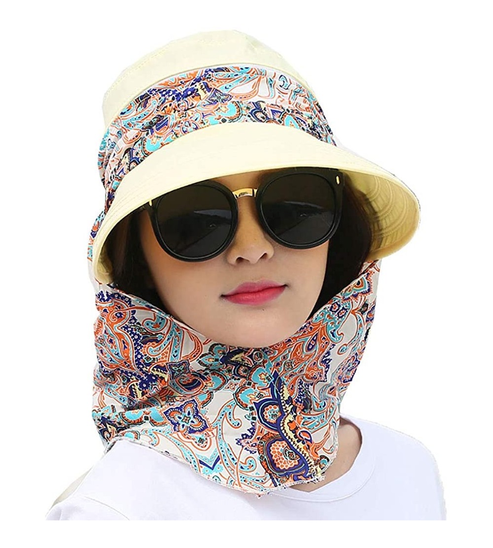 Sun Hats Women's UPF+50 Sun Visor Detachable Flap Hat Foldable Wide Brimmed UV Protection Hat - 2-yellow - C5199L0U0CL $19.71