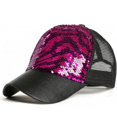 Baseball Caps Unisex Sequin Mesh Trucker Hat Baseball Cap Hip-hop Snapback Hat for Women/Men - Rose Zebra Stripes - CP18RTTL4...