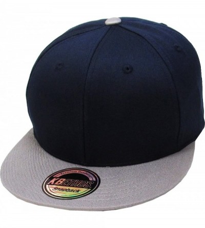 Baseball Caps Classic Snapback Hat Blank Cap - Cotton & Wool Blend Flat Visor - (3.7) Navy Light Gray - CY11ZC2TEWD $13.16