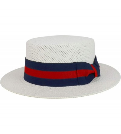 Sun Hats Striped Grosgrain Ribbon Band Straw Fashion Boater Hat - White - CE18RG40X2E $35.90