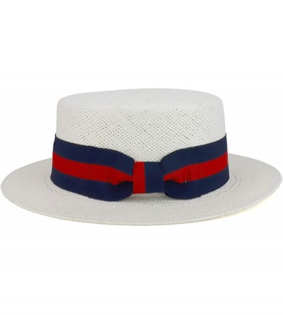 Sun Hats Striped Grosgrain Ribbon Band Straw Fashion Boater Hat - White - CE18RG40X2E $35.90