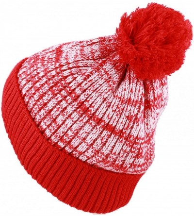 Skullies & Beanies Exclusive Ribbed Knit Warm Fuzzy Thick Fleece Lined Winter Skull Beanie - Red With Pom - C418K0IRSZ7 $14.73