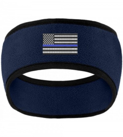 Cold Weather Headbands Thin Blue Line American Flag Police Law Enforcement 2 Tone Fleece Headband - COLOR CHOICE - Navy - CS1...