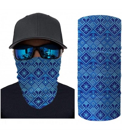 Balaclavas Seamless Bandana for Men Women Outdoors Neck Gaiter Scarf Dust Wind Balaclava Headwear - Blue Geometric - CS197TXY...
