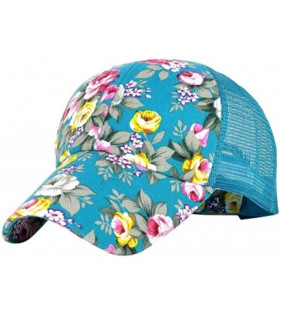 Baseball Caps Adjustable Floral Trucker Snapback Cap Snapback Baseball Cap Hat for Women Girls with Stylus - Light Blue - C51...