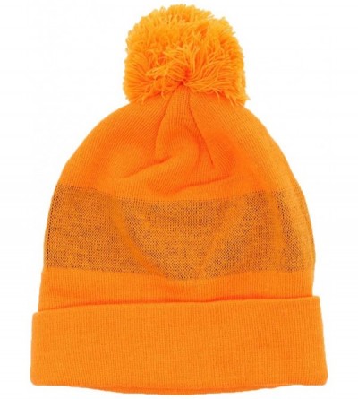 Skullies & Beanies Brooklyn Beenie City Winter Knitted Pom Pom Beanie Hat - Neon Orange - CJ18H5GN9UN $8.64