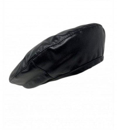 Berets Women French Style PU Leather Beret Hat Cap - Black - CD18QH295IU $14.49