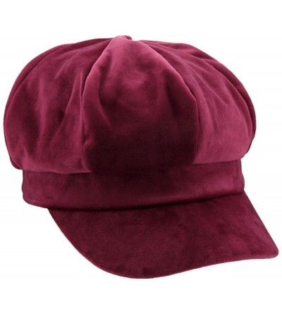 Newsboy Caps Newsboy Hat-Plain Cabbie Visor Beret Gatsby Ivy Caps for Women - Wine Red(velvet) - CK188GMEAG9 $12.23