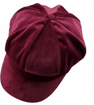 Newsboy Caps Newsboy Hat-Plain Cabbie Visor Beret Gatsby Ivy Caps for Women - Wine Red(velvet) - CK188GMEAG9 $12.23