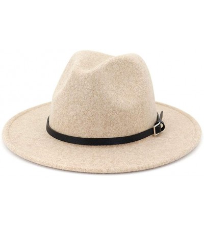 Fedoras Womens Classic Wool Fedora with Belt Buckle Wide Brim Panama Hat - A-beige - CZ18Z3Z4UWG $20.11
