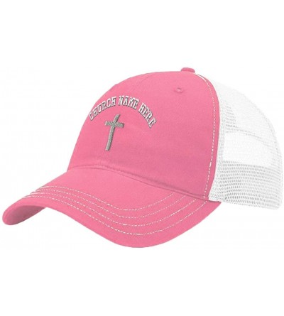 Baseball Caps Custom Trucker Hat Richardson Cross Silver Embroidery Church Name Cotton Snaps - Pink/White - CY18OK45KHI $24.83