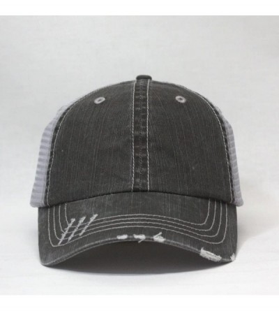 Baseball Caps Washed Cotton Unstructured Soft Mesh Adjustable Trucker Baseball Cap - Distressed Black - CP185SE49XT $12.61